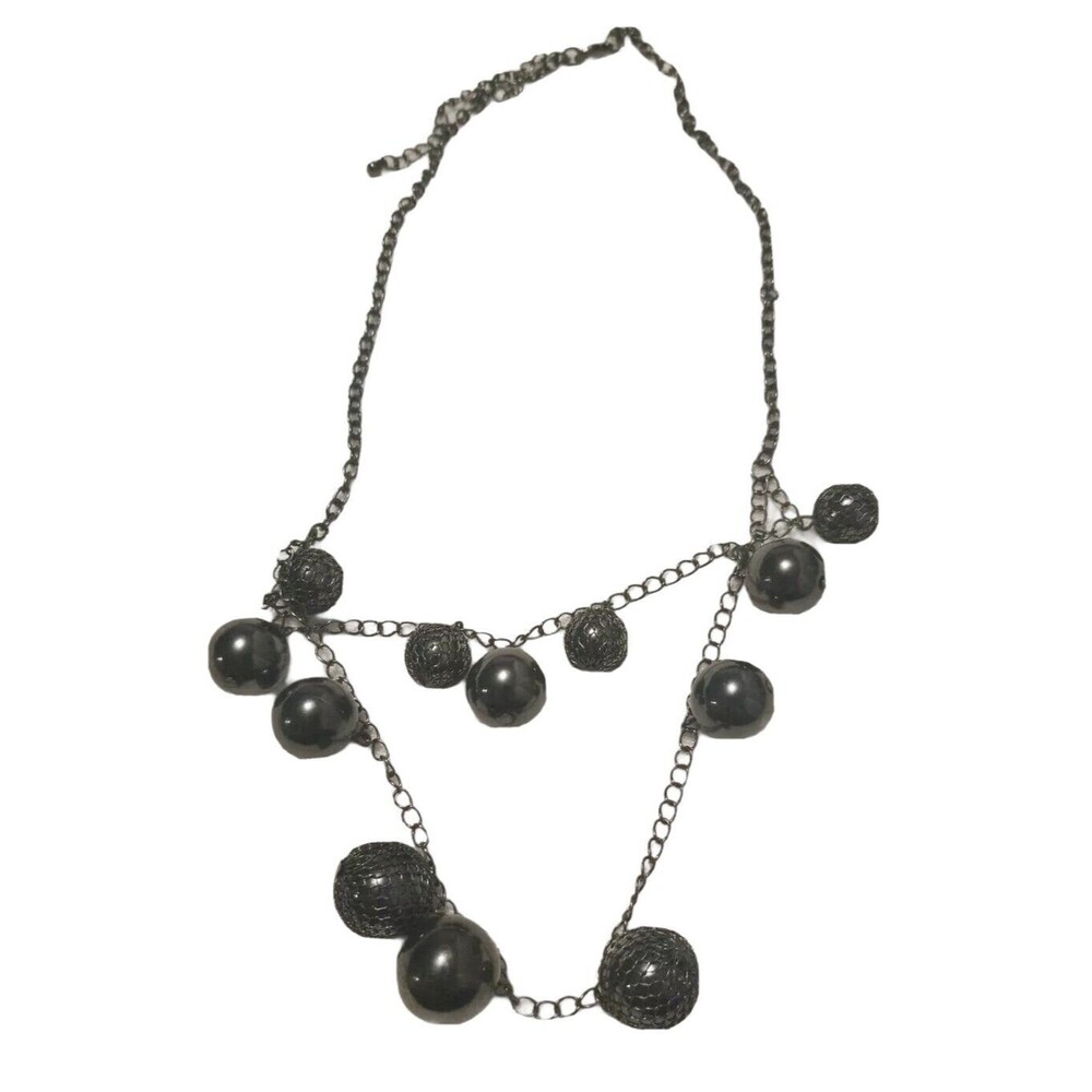 Multi Strand Adjustable Necklace Black Grey Beads Chain Link Steampunk Gothic